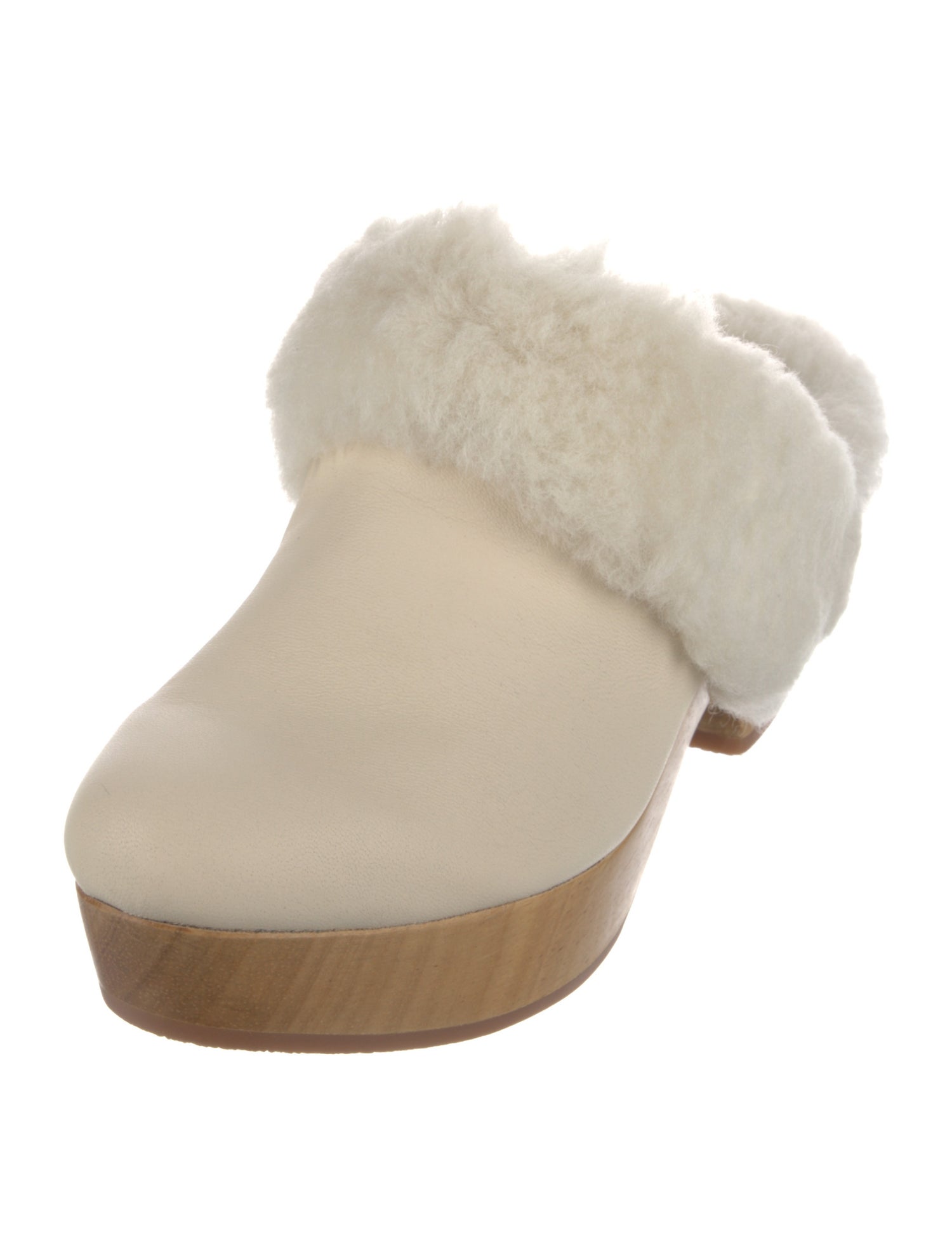 Misha and Puff Leather Fur Trim Slides