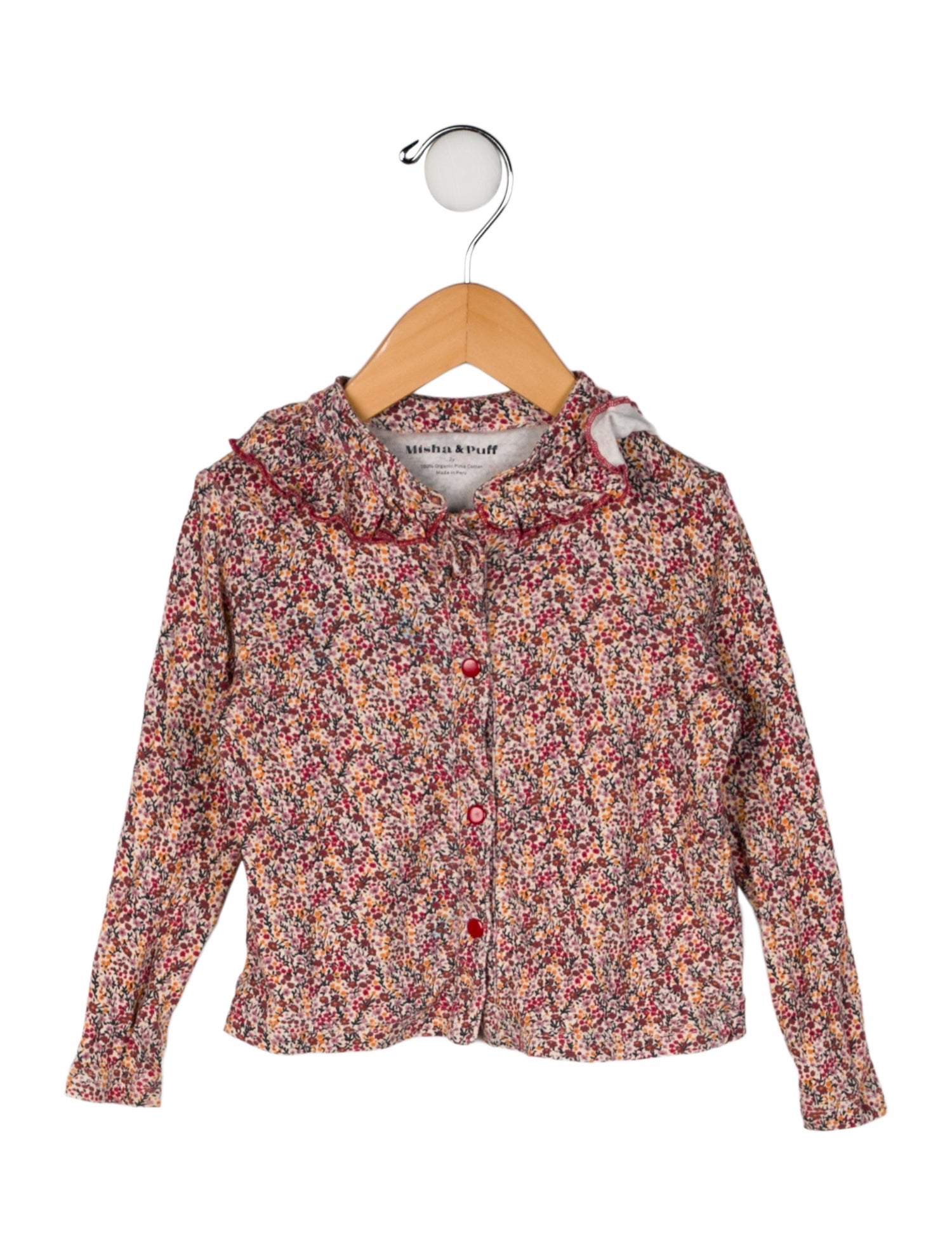 Misha and Puff Toddler Girls' Floral Printed Ruffled Long Sleeve Top