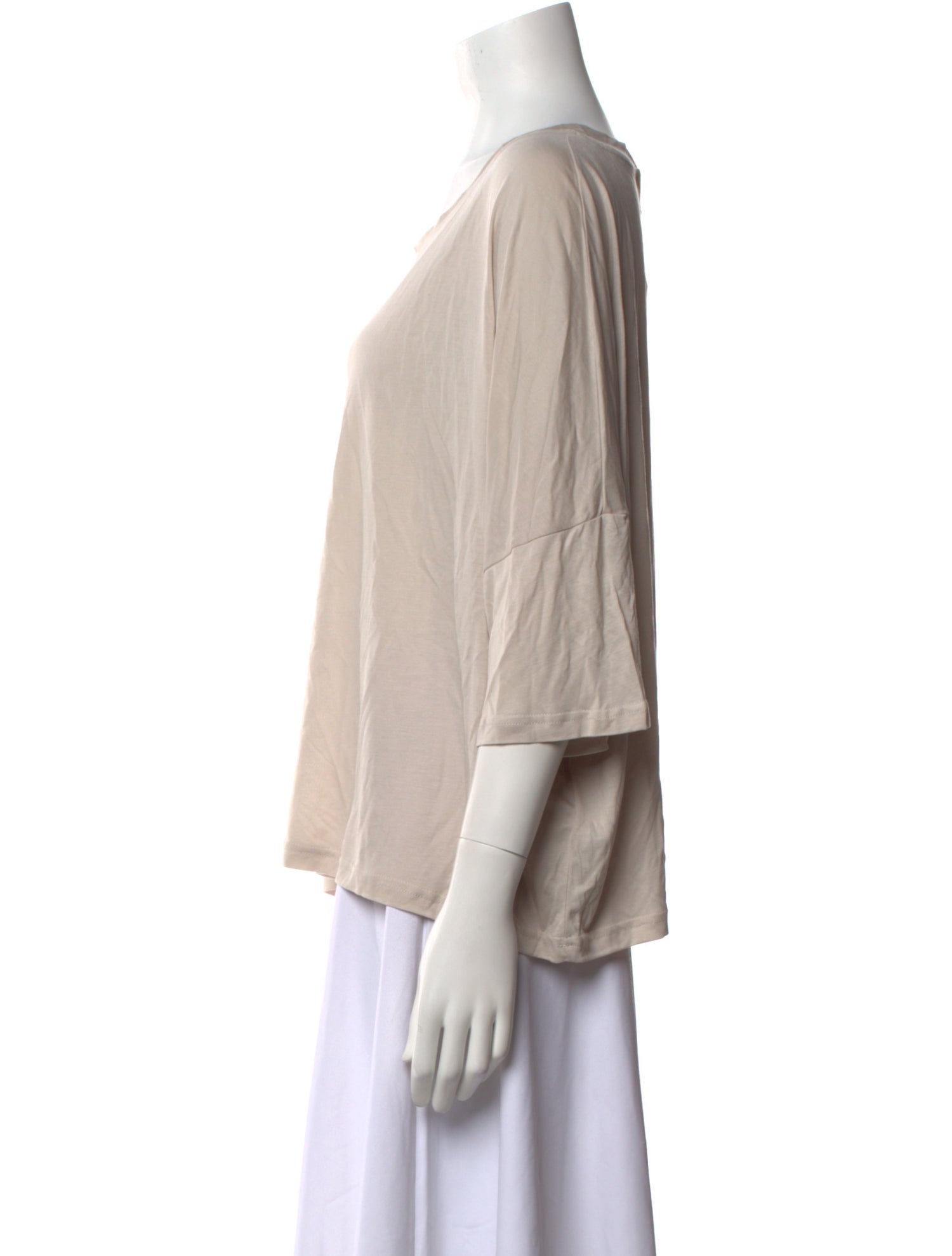 MIKUTA Bateau Neckline Three-Quarter Sleeve Blouse