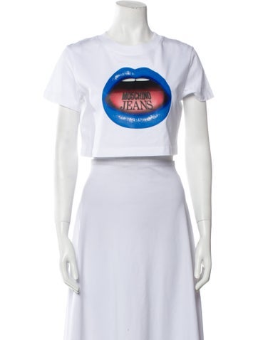 Moschino Jeans Tops Graphic Print Crew Neck Crop Top S