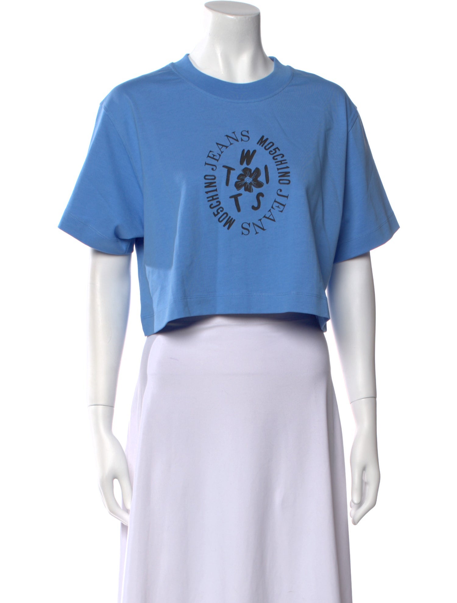 Moschino Jeans Graphic Print Crew Neck Crop Top w/ Tags