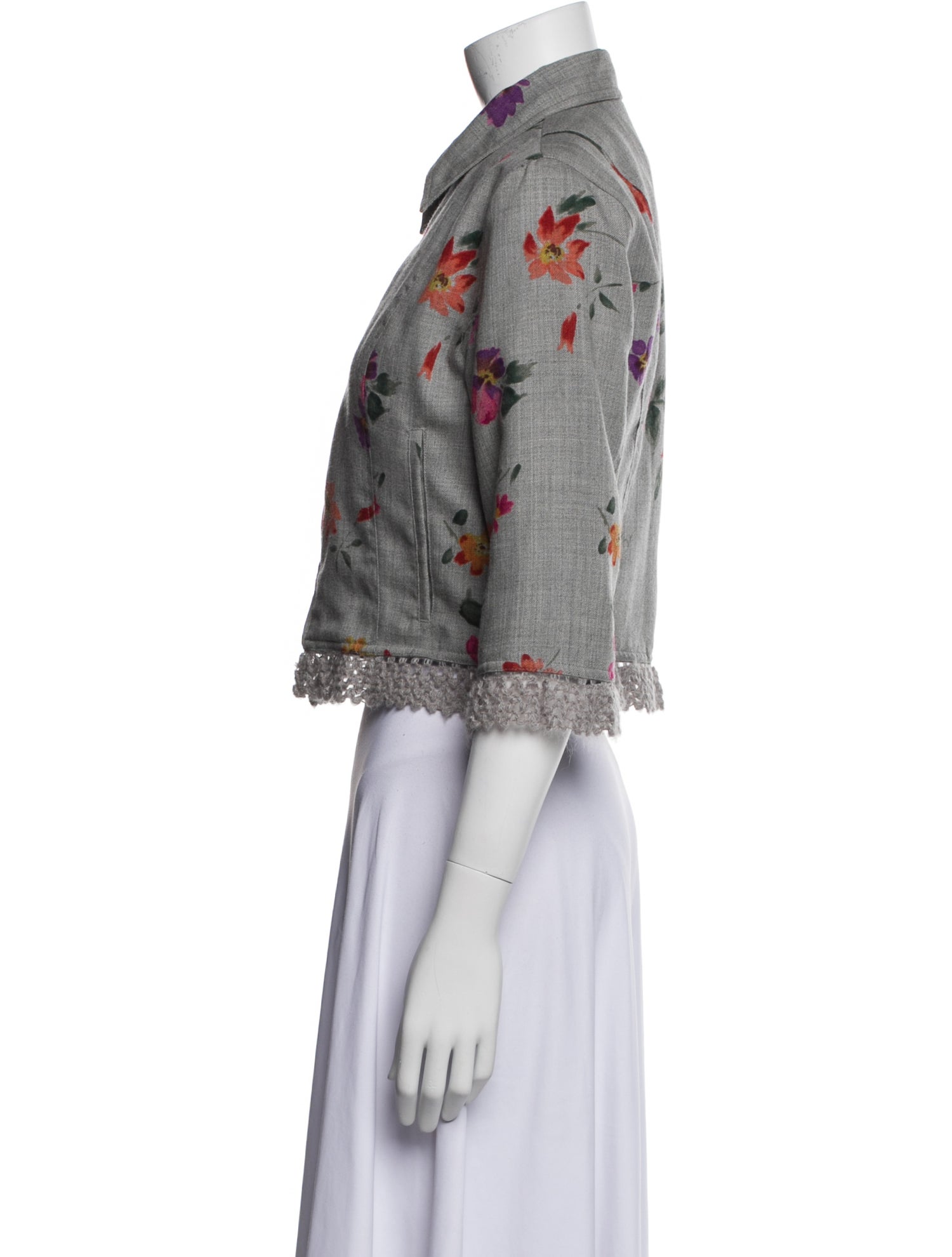 Moschino Jeans Wool Floral Print Denim Jacket