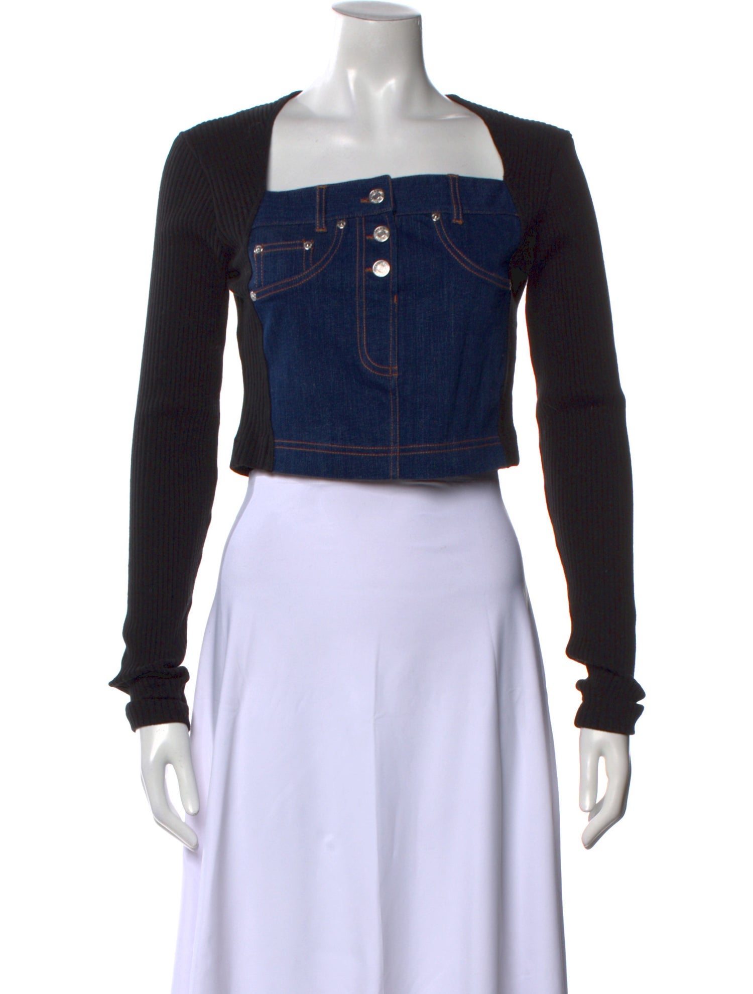 Moschino Jeans Square Neckline Long Sleeve Crop Top