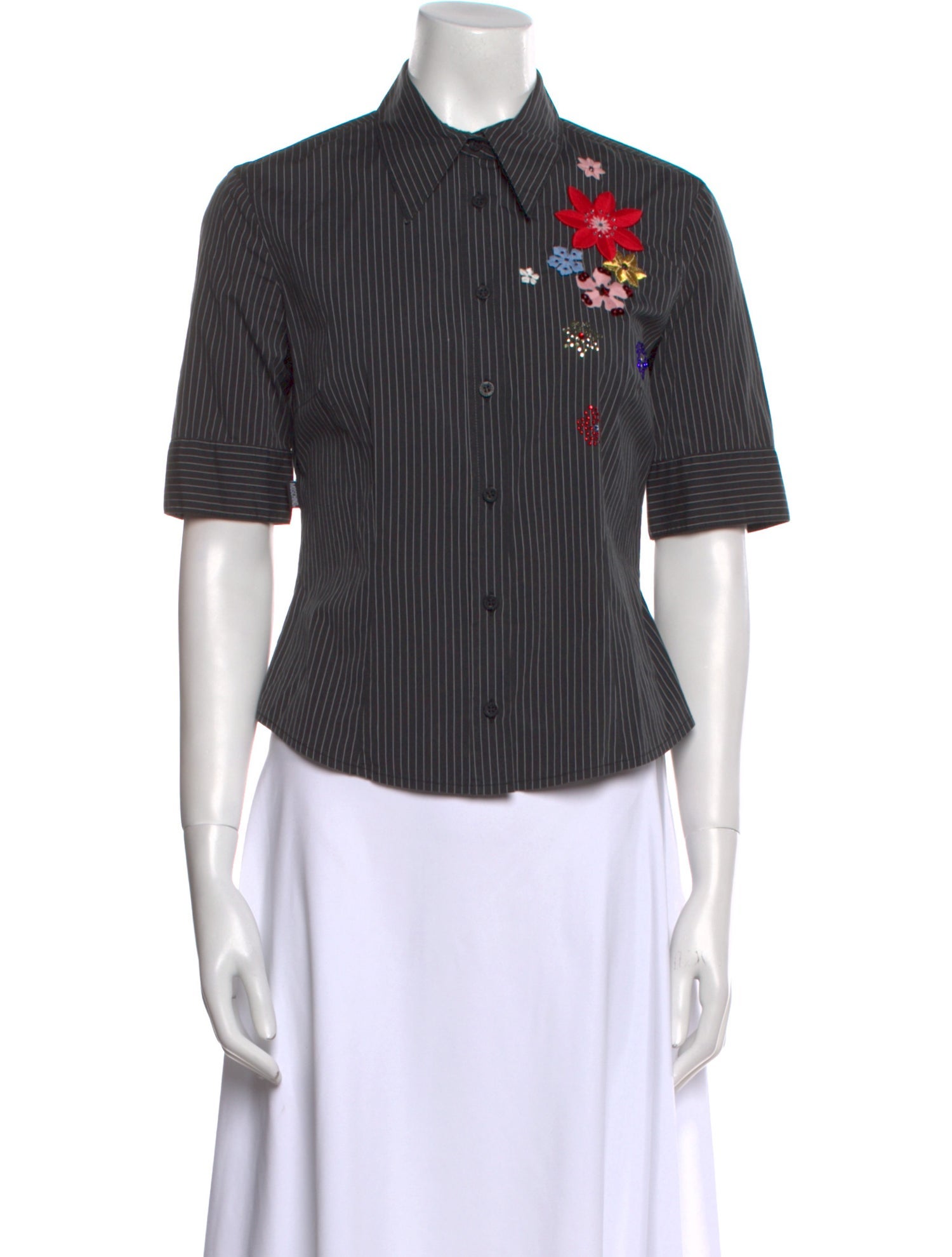 Moschino Jeans Striped Short Sleeve Button-Up Top