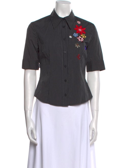 Moschino Jeans Striped Short Sleeve Button-Up Top