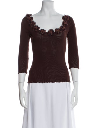 Moschino Jeans Scoop Neck Three-Quarter Sleeve Top