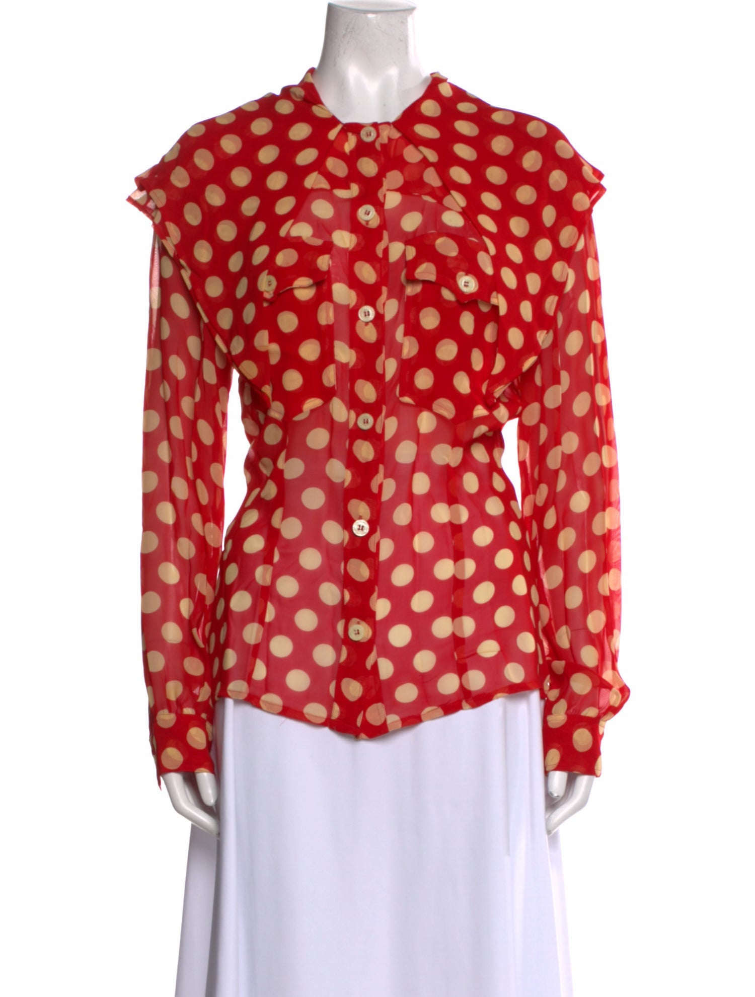 Moschino Jeans Polka Dot Print Mock Neck Blouse