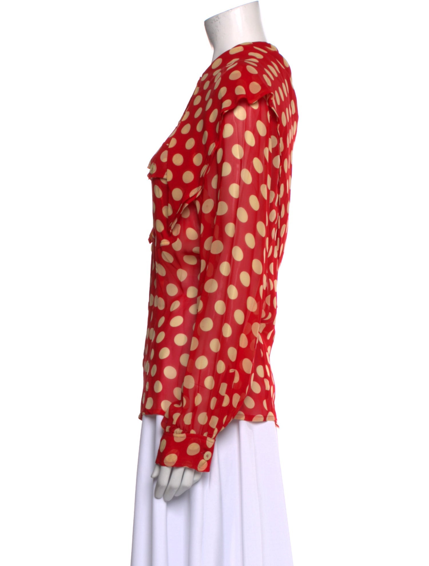 Moschino Jeans Polka Dot Print Mock Neck Blouse