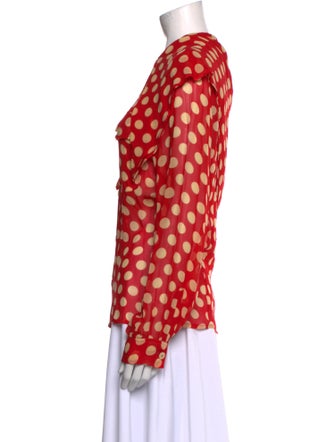 Moschino Jeans Polka Dot Print Mock Neck Blouse