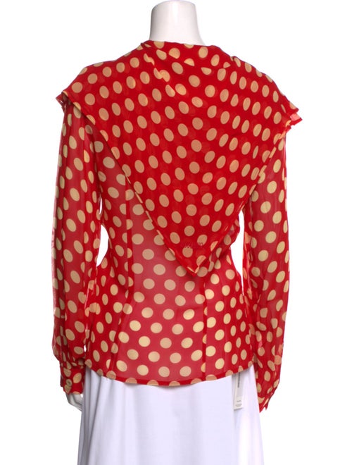 Moschino Jeans Polka Dot Print Mock Neck Blouse