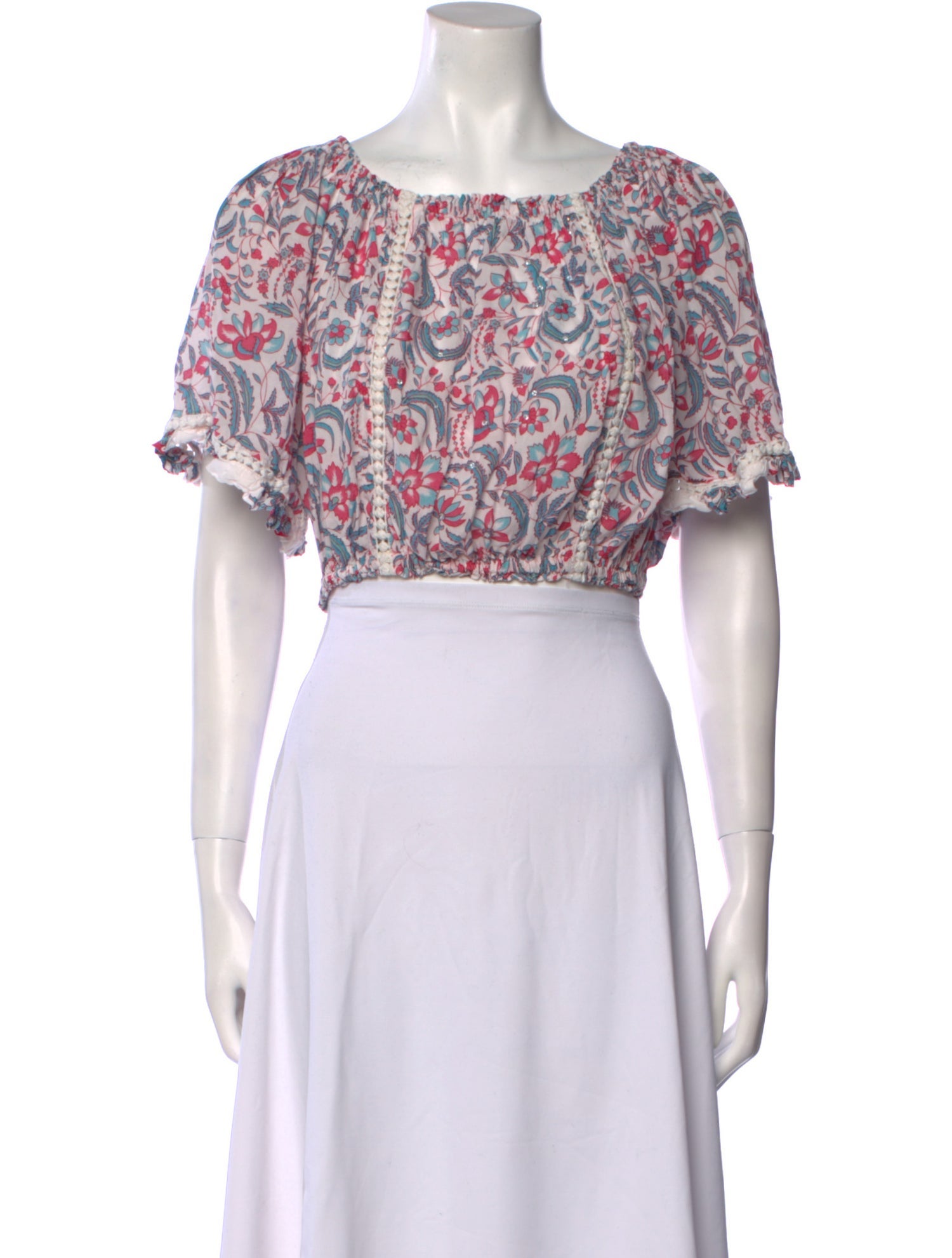 Miss June Paisley Print Square Neckline Crop Top