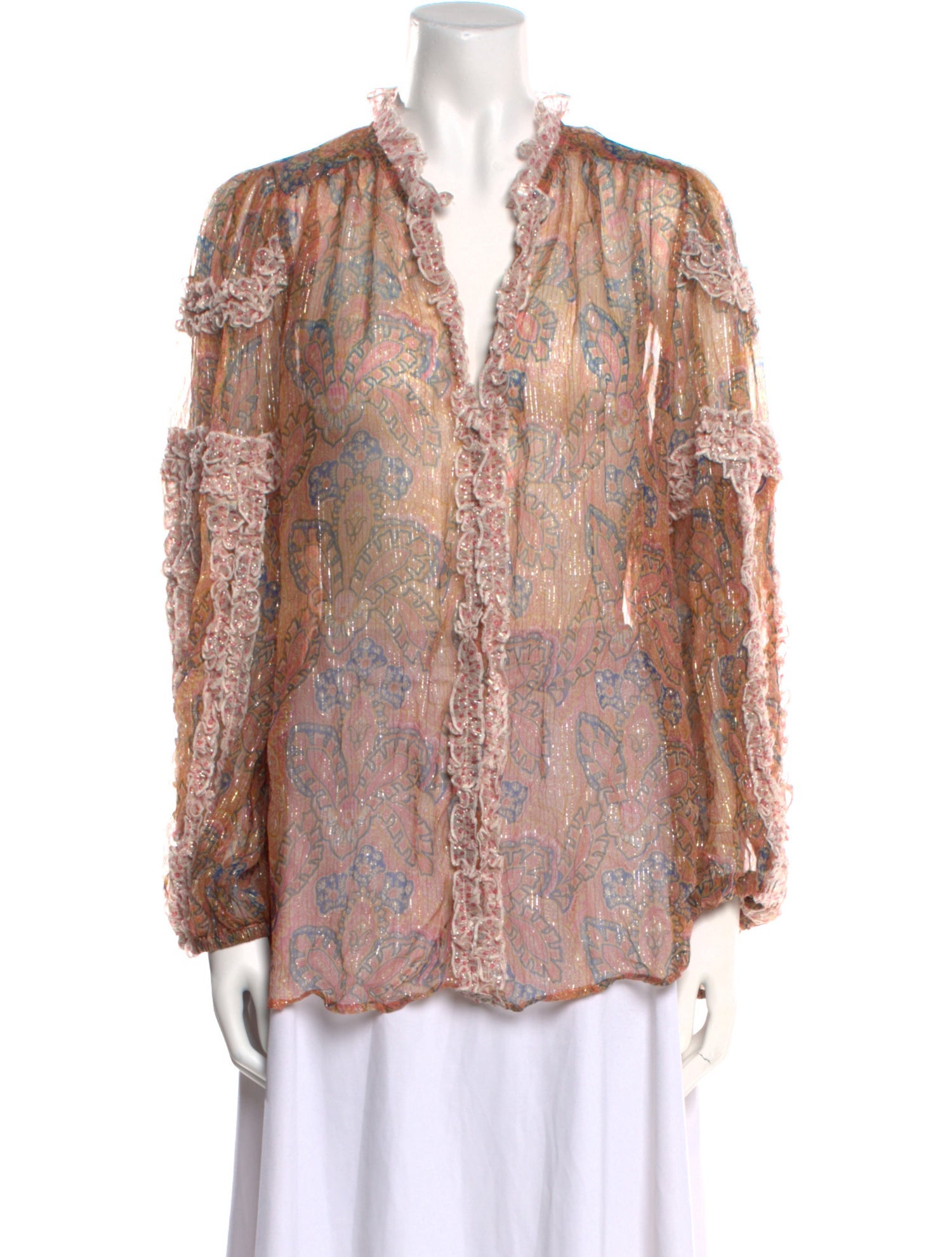 Miss June Paisley Print V-Neck Blouse