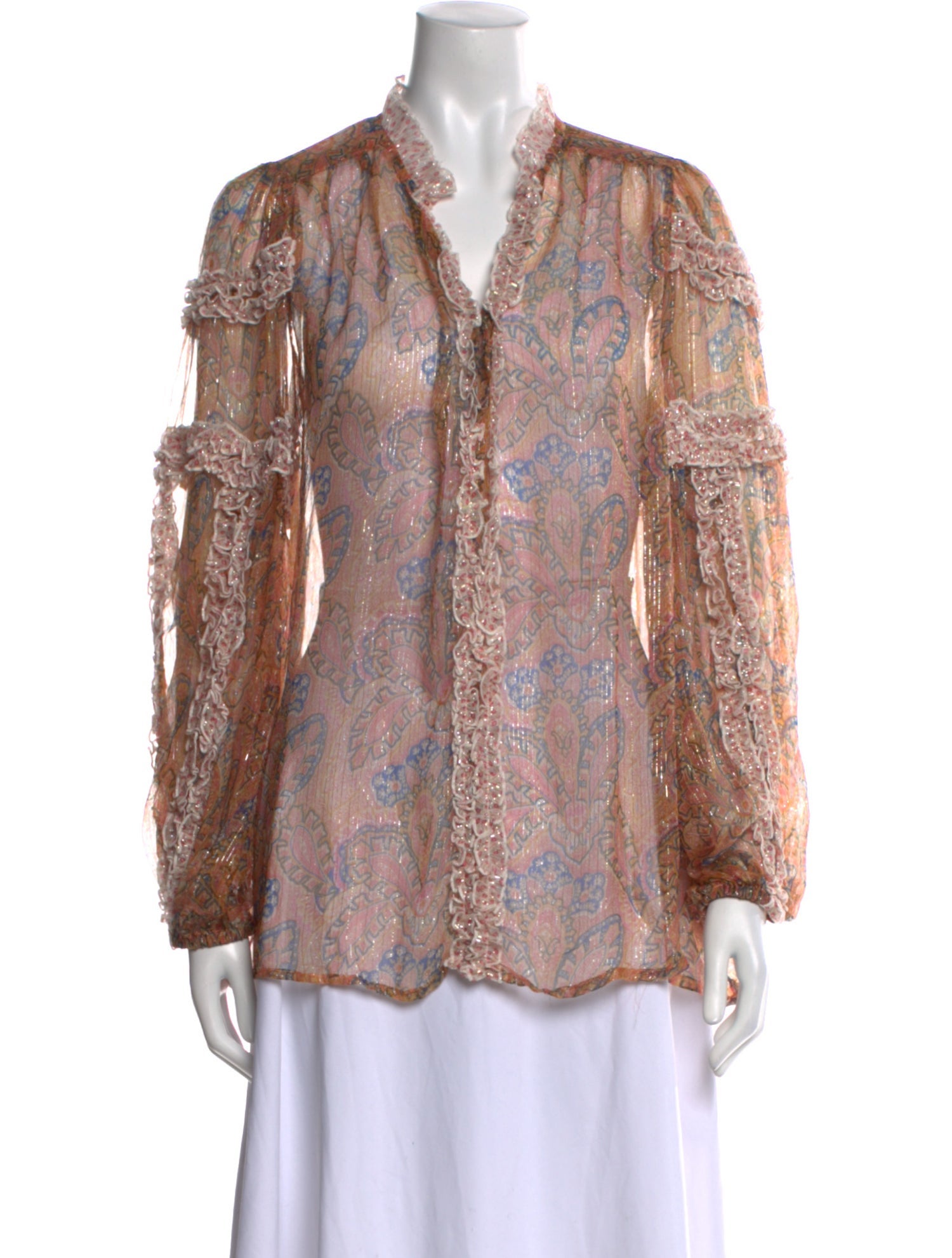Miss June Paisley Print V-Neck Blouse