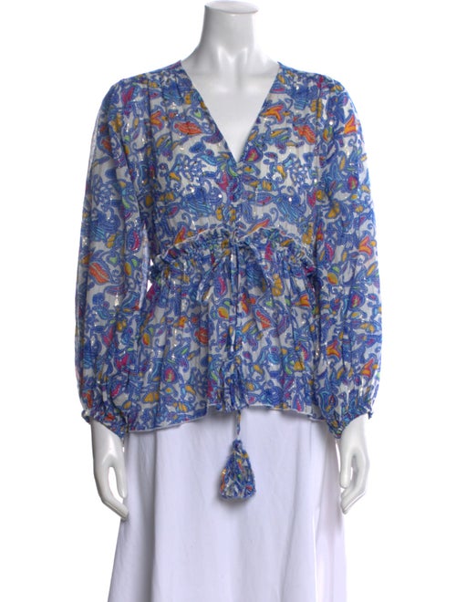 Miss June Floral Print V-Neck Blouse