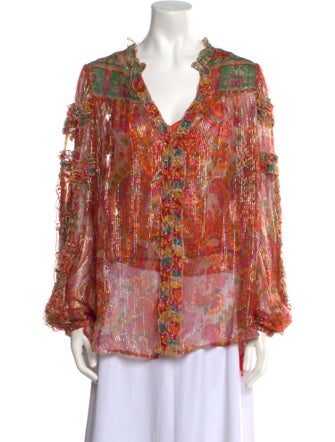 Miss June Floral Print V-Neck Blouse