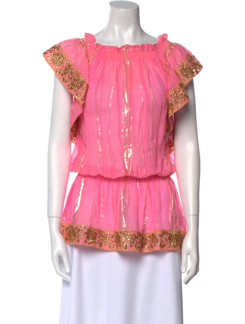 Miss June Floral Print Square Neckline Blouse