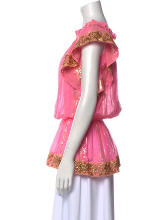 Miss June Floral Print Square Neckline Blouse