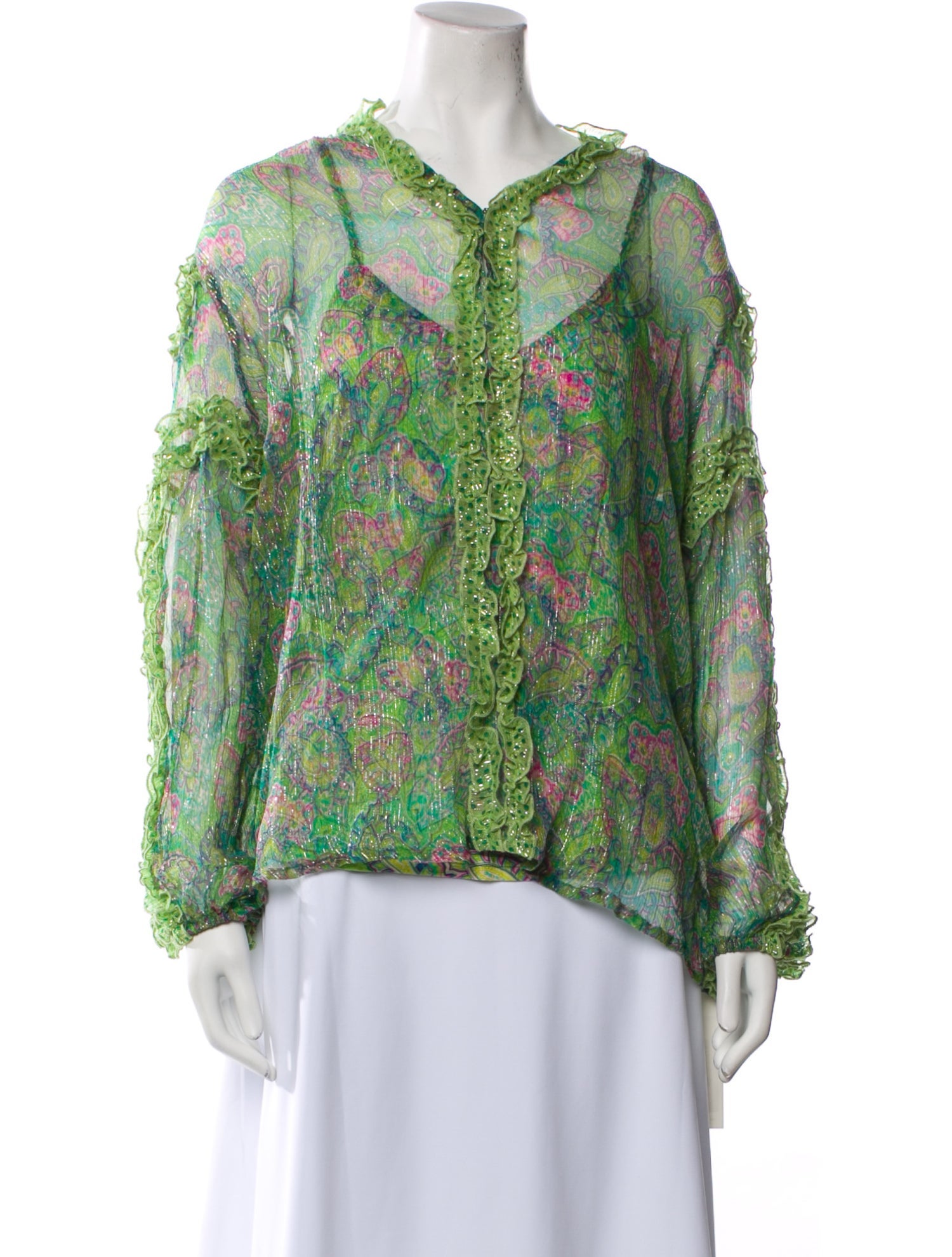 Miss June Floral Print V-Neck Blouse