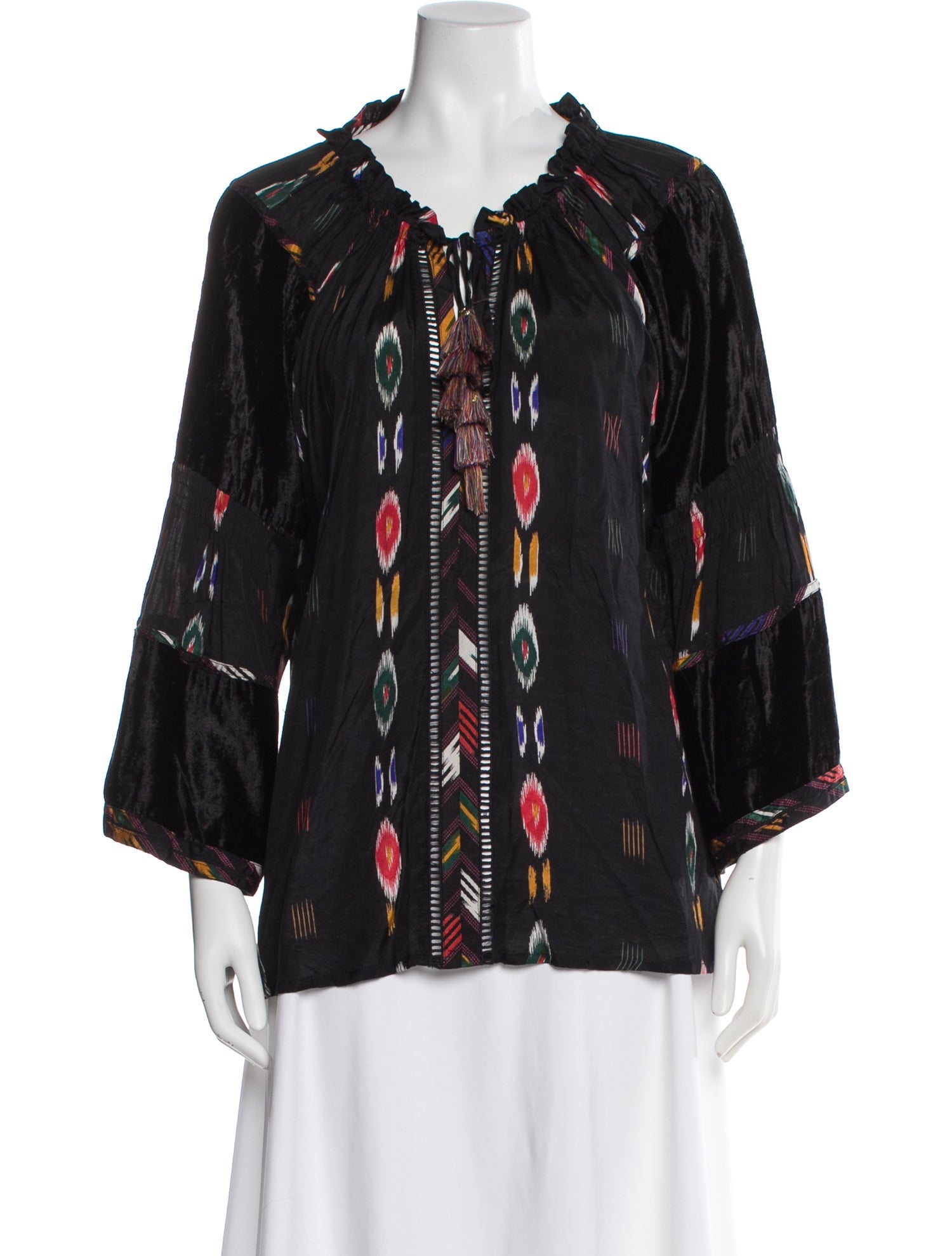Miss June Patterned Tie Neck Blouse