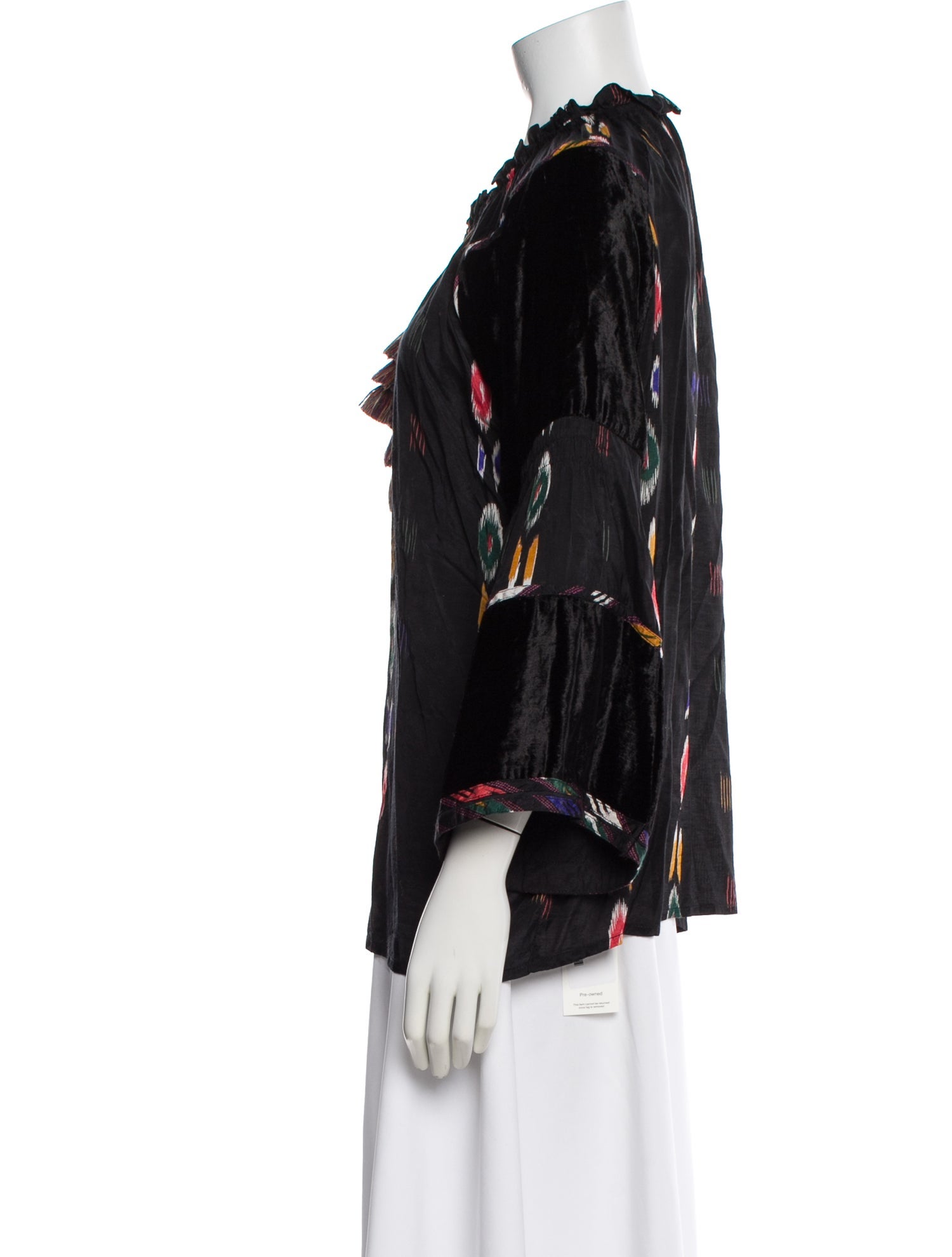 Miss June Patterned Tie Neck Blouse