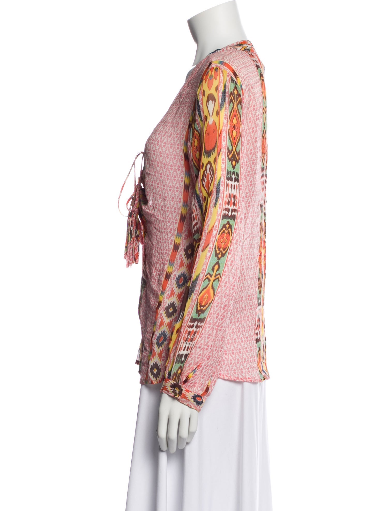 Miss June Patterned V-Neck Blouse