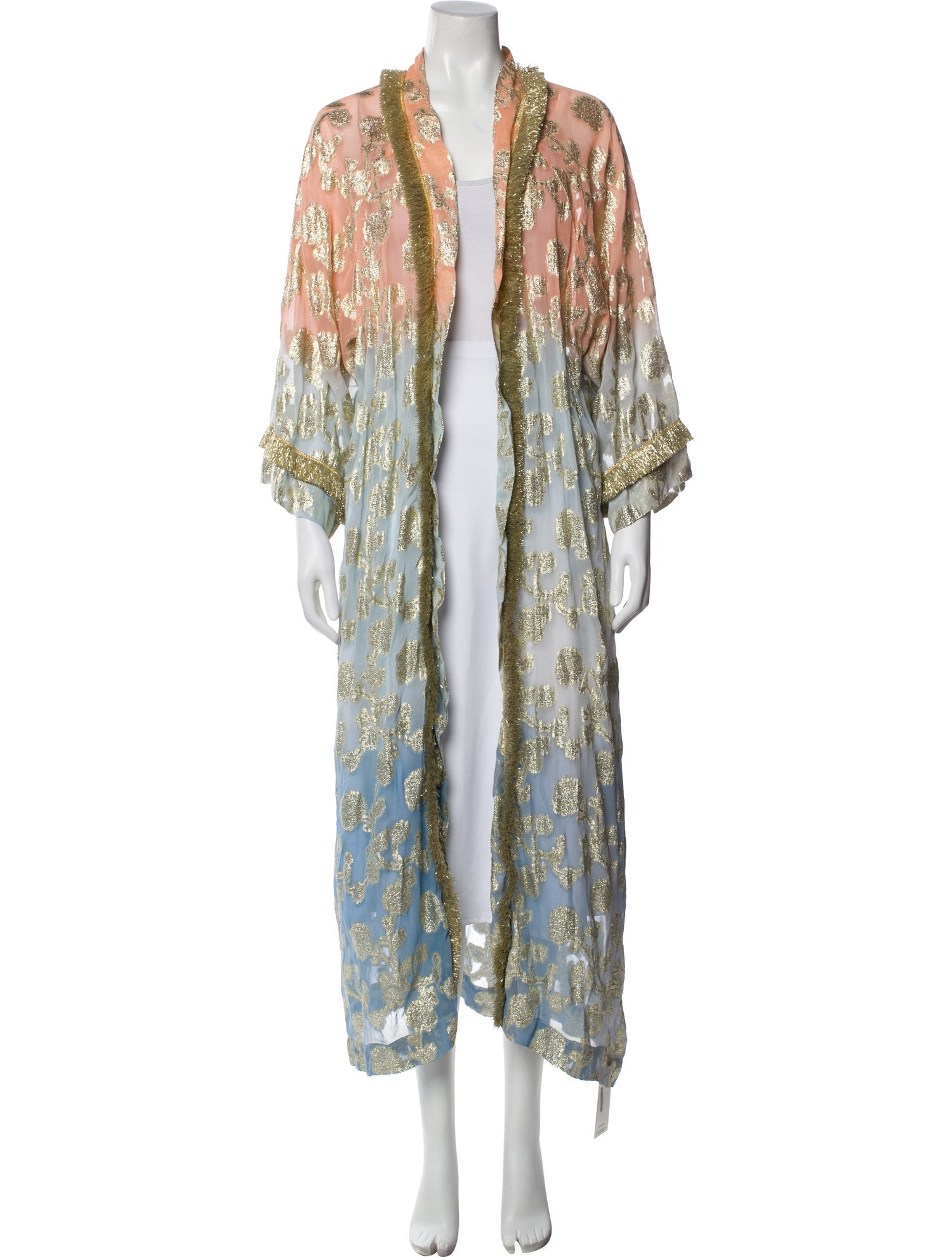 Miss June Printed Raw-Edge Trim Robe