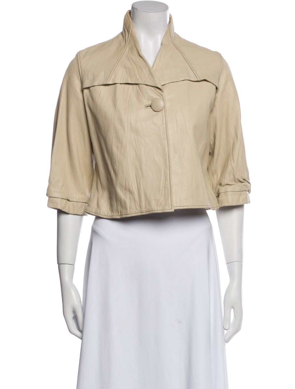 Mike & Chris Leather Jacket Neutrals Stand Collar - image 1