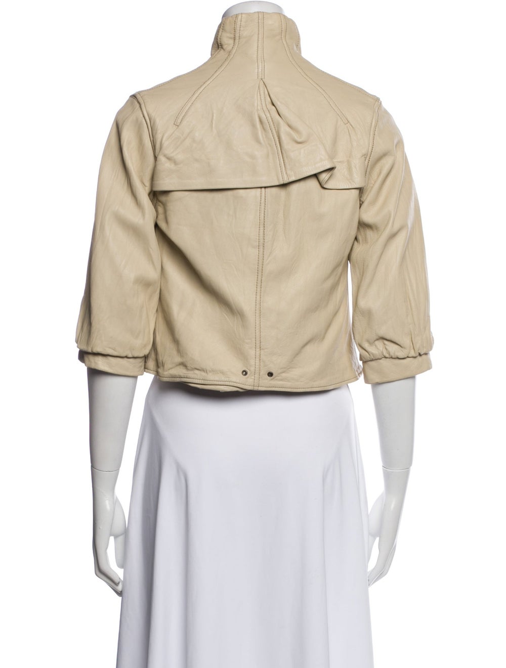 Mike & Chris Leather Jacket Neutrals Stand Collar - image 3