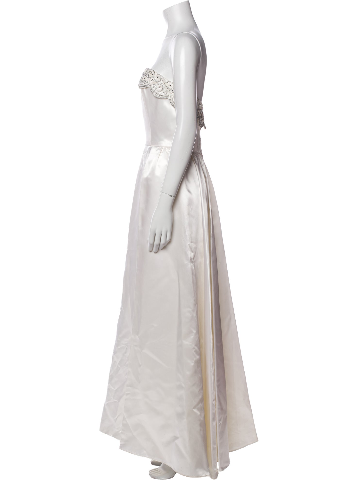 mike benet formals dress 1950's Vintage One Shoulder Ruffled White Chiffon Gown by Mike Benet F Strange Vintage