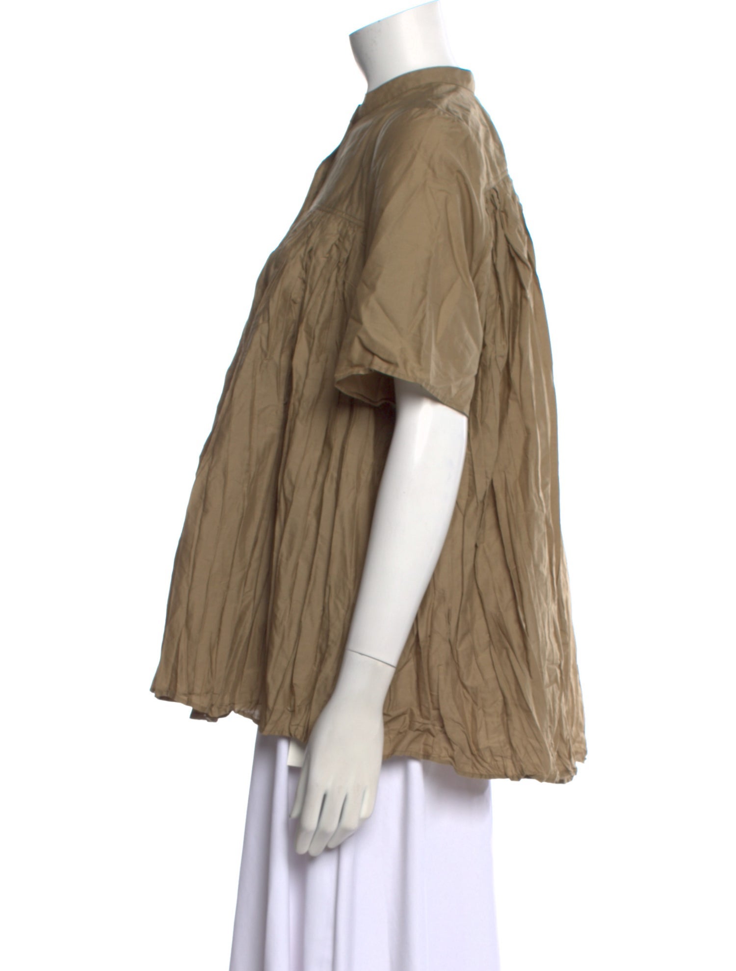 Mark Kenly Domino Tan Mock Neck Short Sleeve Button-Up Top w/ Tags