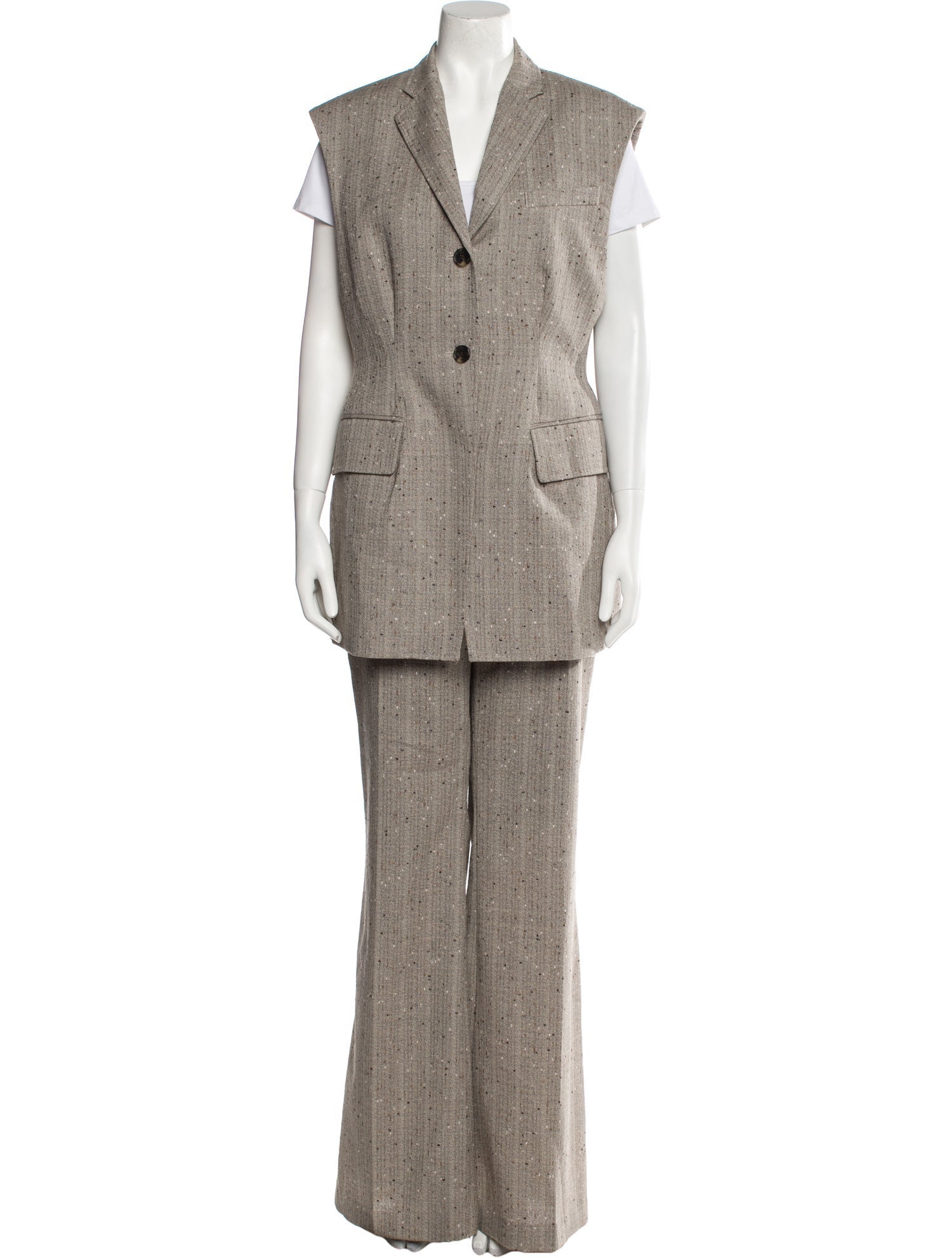 Mark Kenly Domino Tan Wool Tweed Pattern Pant Set w/ Tags