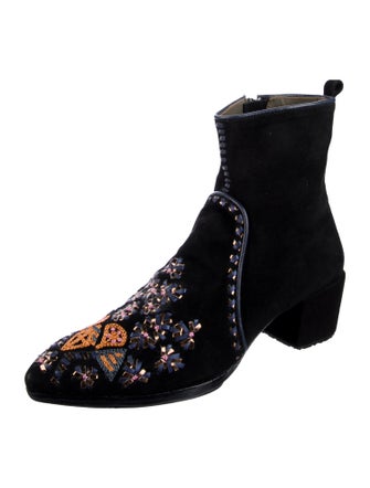 Meher Kakalia Suede Embroidered Accent Boots