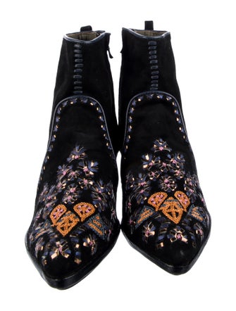 Meher Kakalia Suede Embroidered Accent Boots