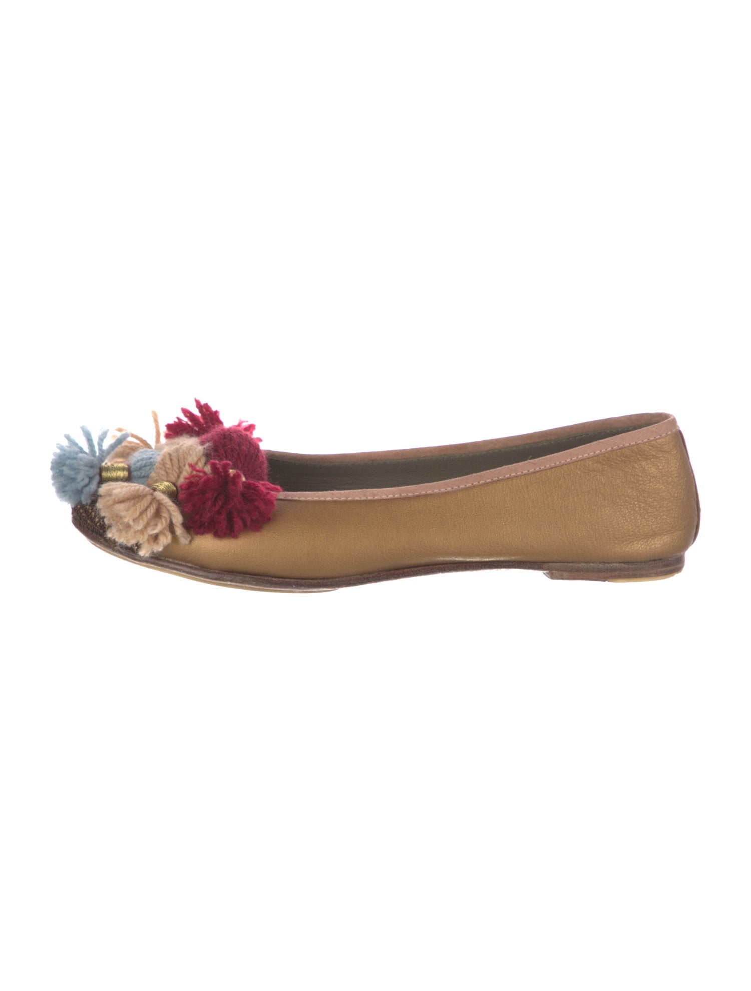 Meher Kakalia Leather Pom-Pom Embellishments Ballet Flats