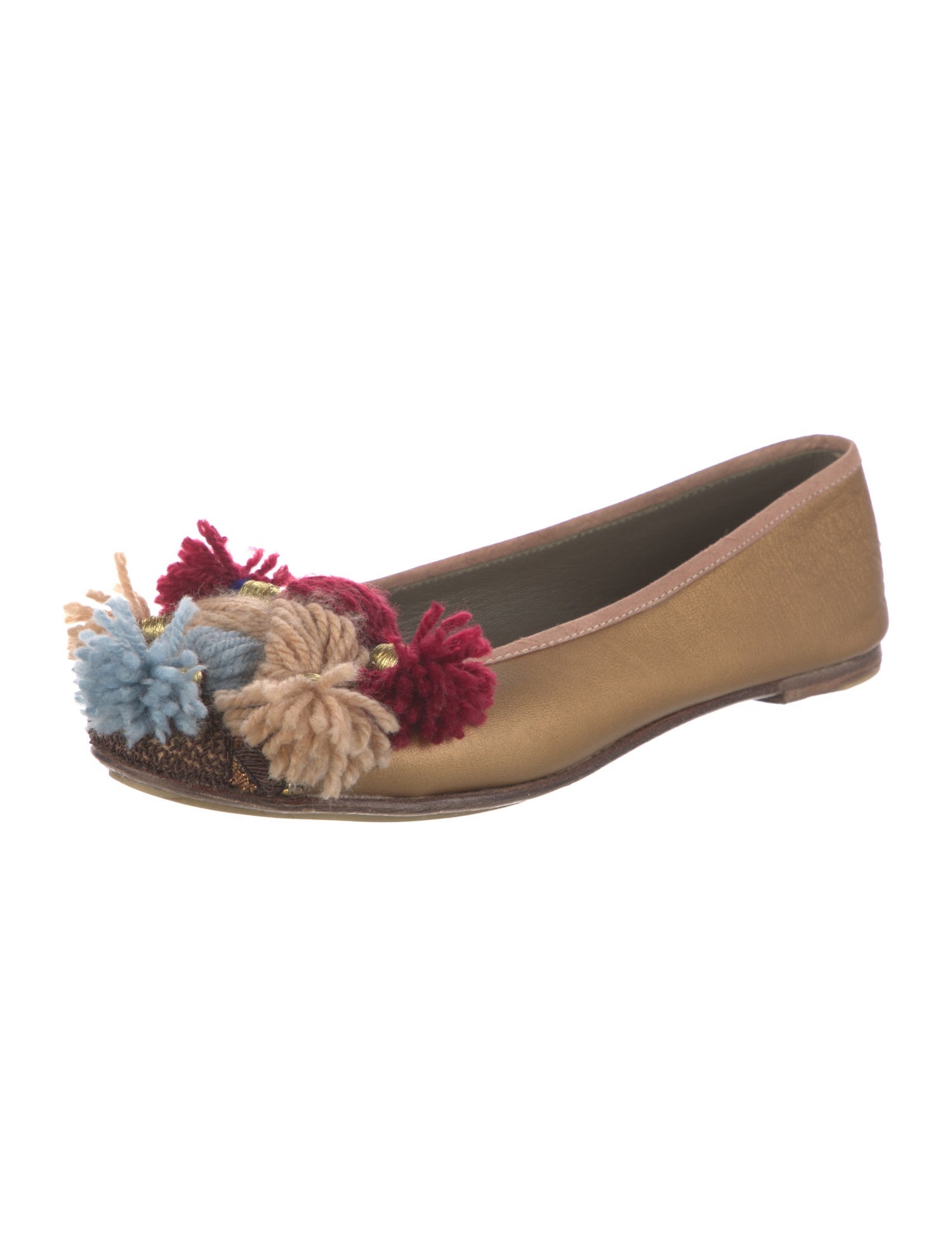 Meher Kakalia Leather Pom-Pom Embellishments Ballet Flats