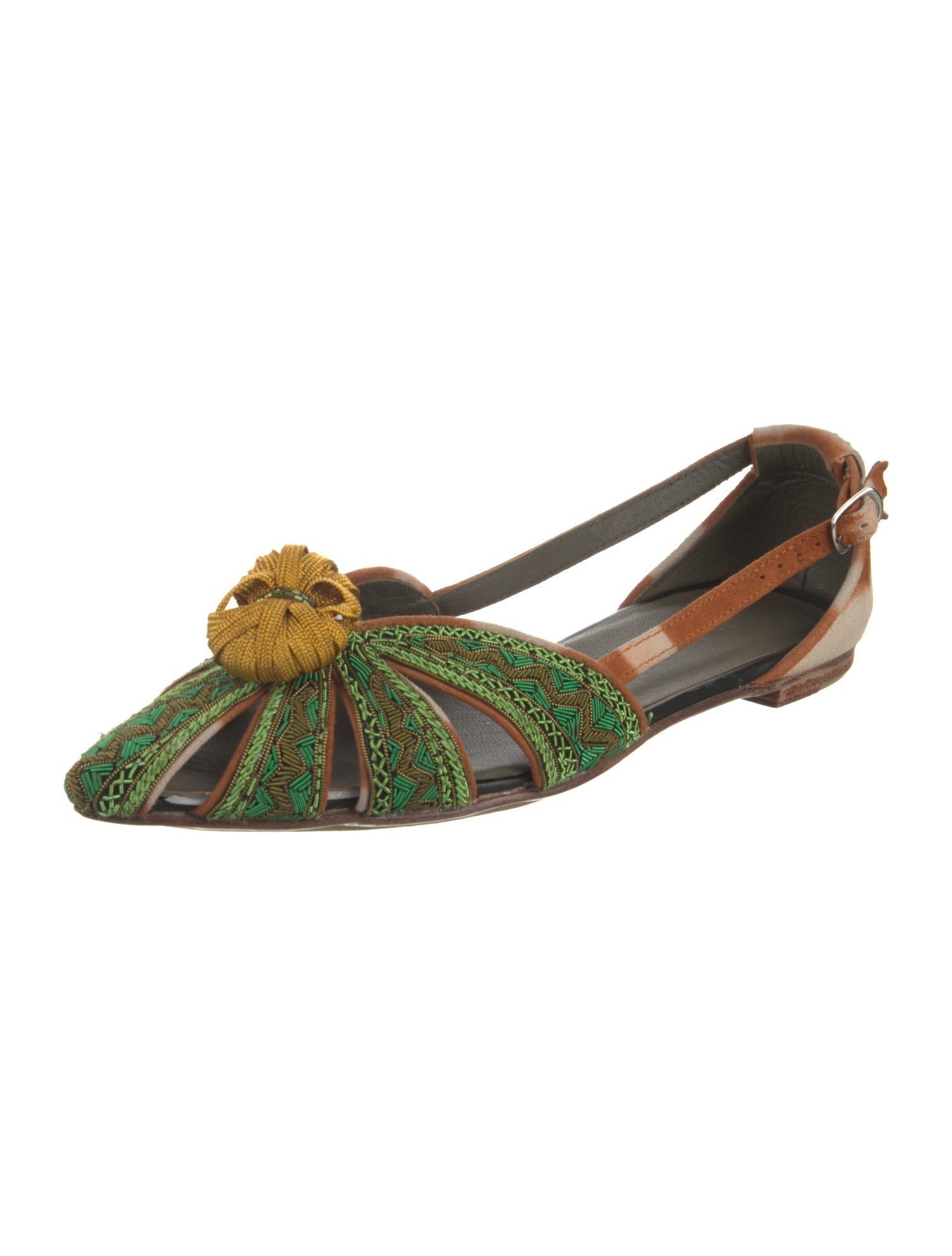 Meher Kakalia Leather Colorblock Pattern D'Orsay Flats