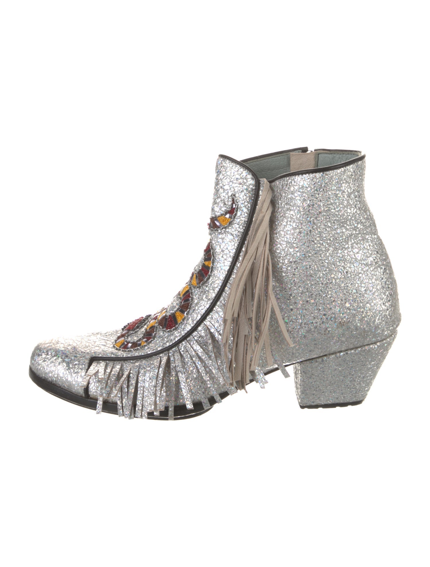 Meher Kakalia Glitter Fringe Trim Accent Boots