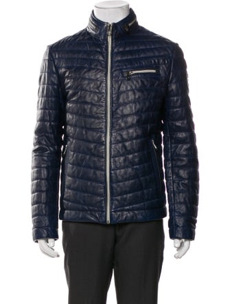 Milestone Lamb Leather Plaid Print Puffer Coat