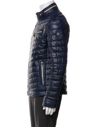 Milestone Lamb Leather Plaid Print Puffer Coat