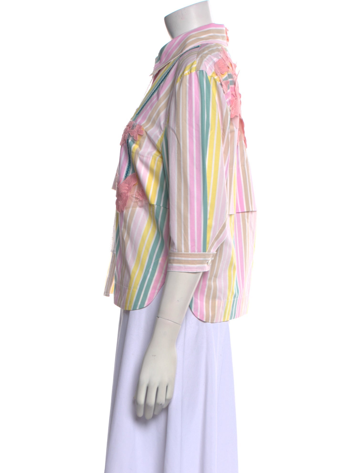 Mahlia Collection Striped Three-Quarter Sleeve Button-Up Top