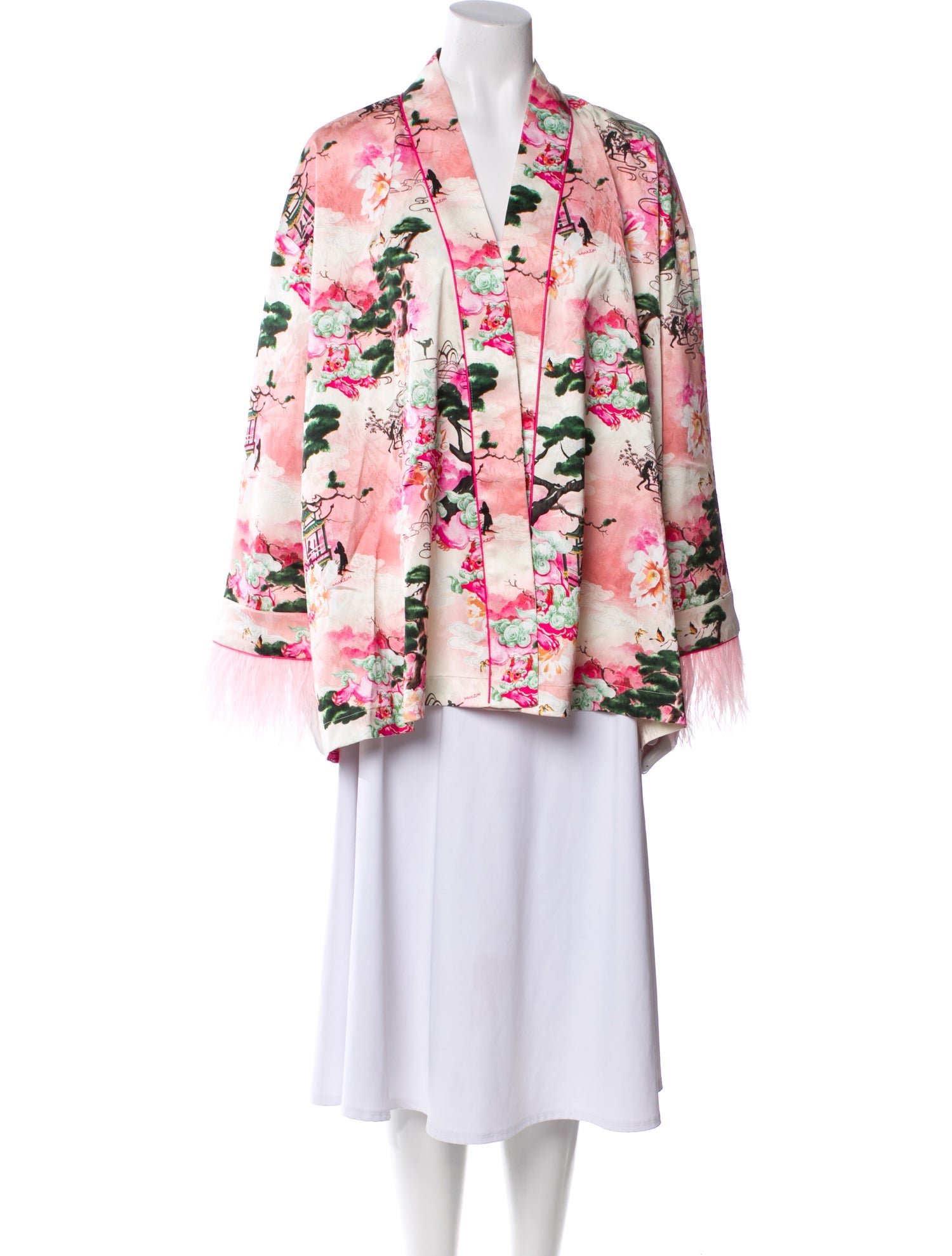 Mukzin Printed Feather Trim Robe w/ Tags