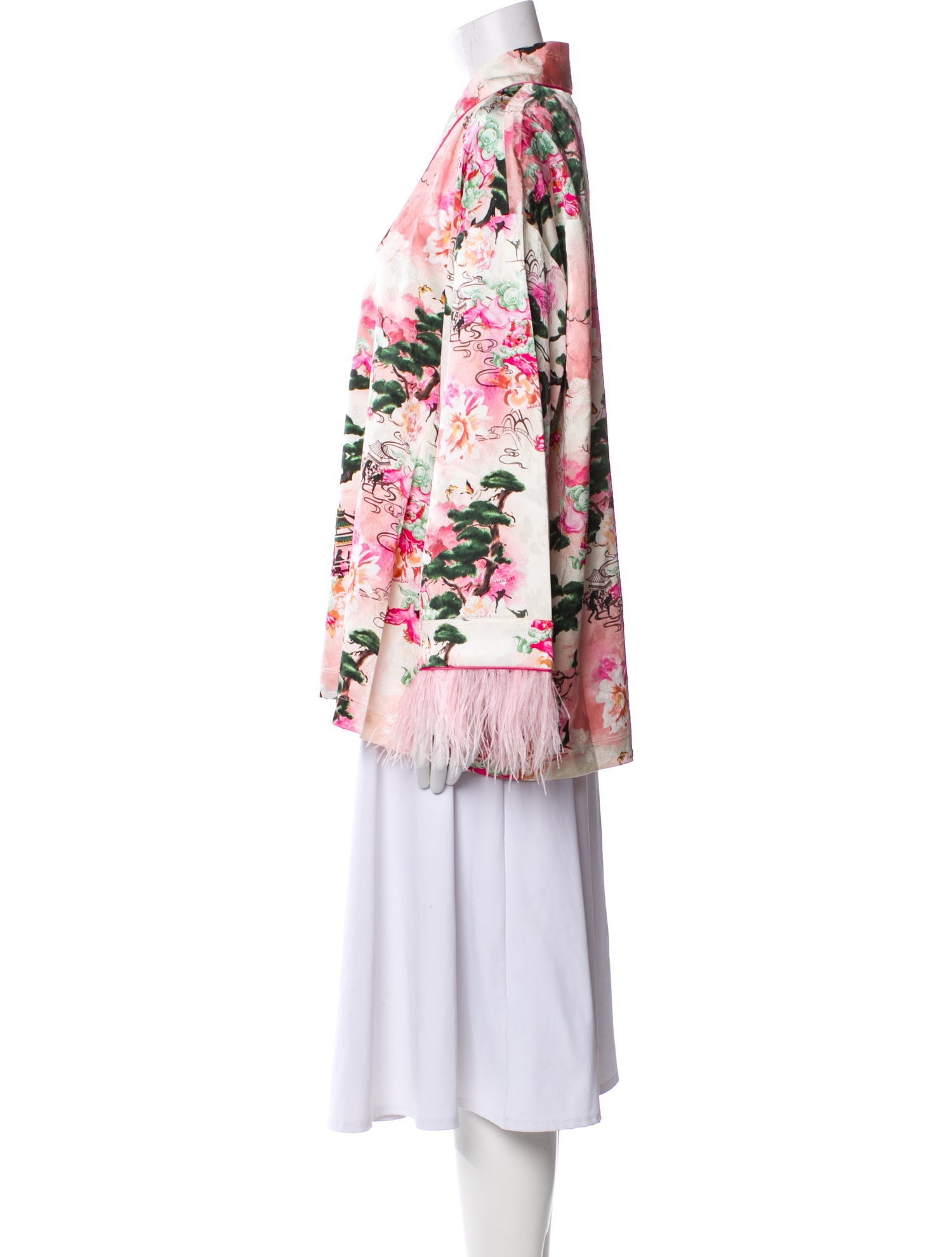 Mukzin Printed Feather Trim Robe w/ Tags