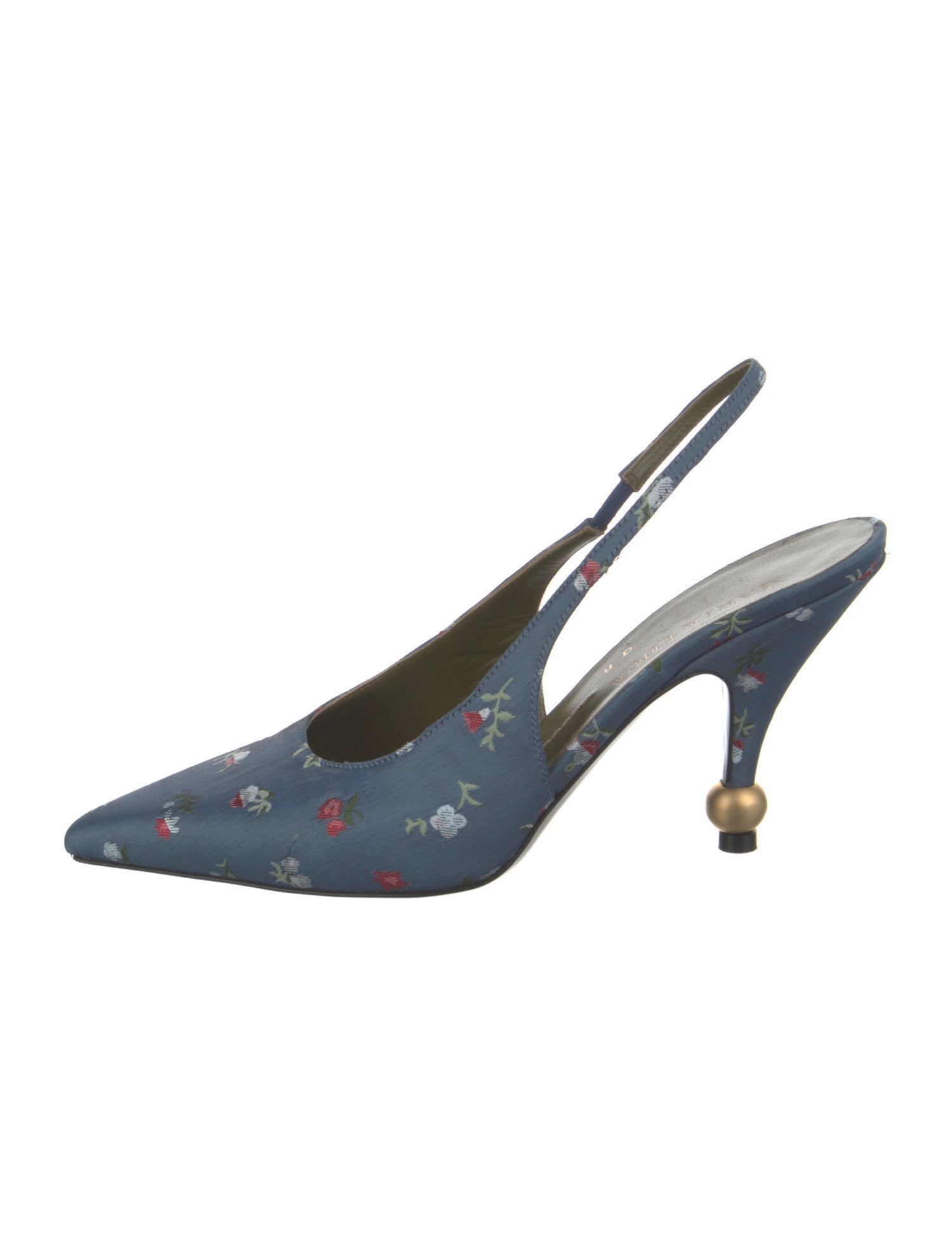 MARIA LUCA Floral Print Embroidered Accent Slingback Pumps