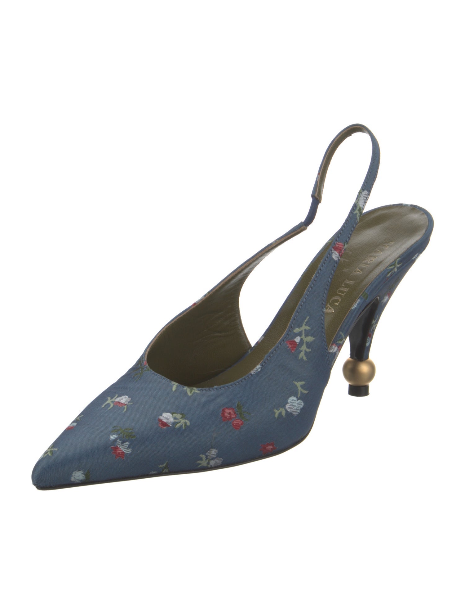 MARIA LUCA Floral Print Embroidered Accent Slingback Pumps