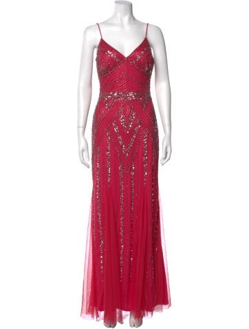 Pre-owned Marina V-neck Long Dress In Red