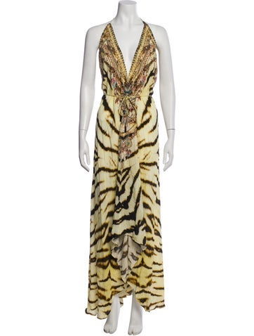 Pre-owned Marina Animal Print Long Dress In Yellow