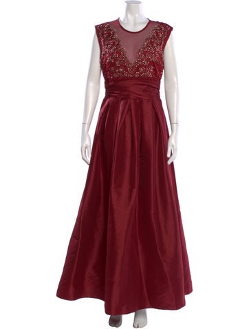 Pre-owned Marina V-neck Long Dress In Red