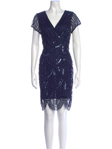 Pre-owned Marina V-neck Mini Dress In Blue