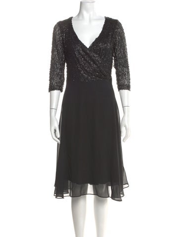 Pre-owned Marina V-neck Midi Length Dress In Gray