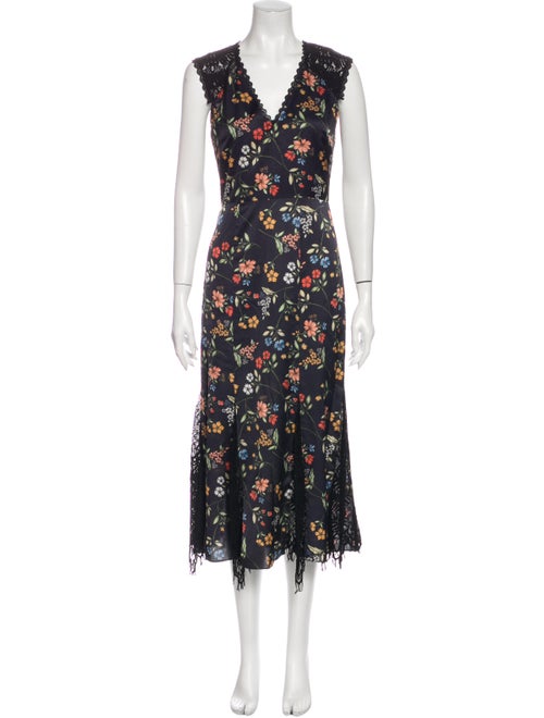 ML Monique Lhuillier Floral Print Long Dress Black